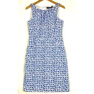 Lauren RL Sheath Dress Womens 10 Pockets Lined Blue White Knee Length Sleeveless